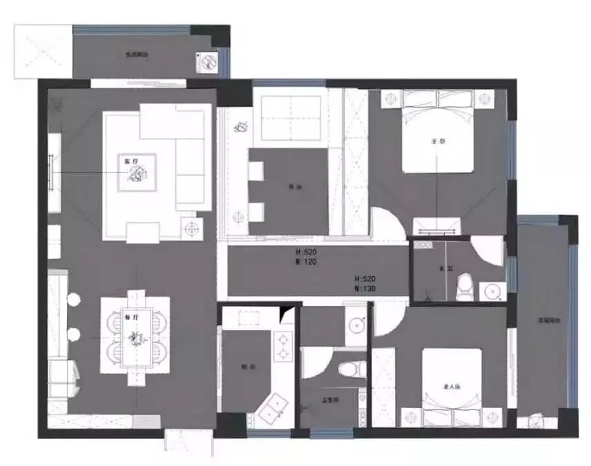 118平的現代風三居室，電視背景墻做得好有個性！